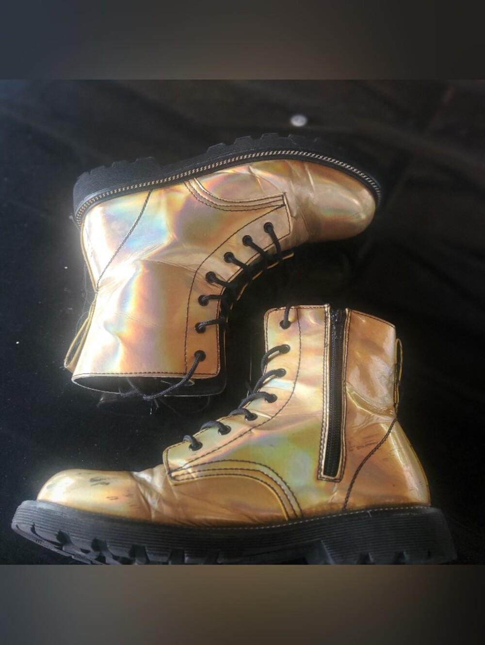 Gotta Flurt Holographic Combat Boots - Iridescent Gold